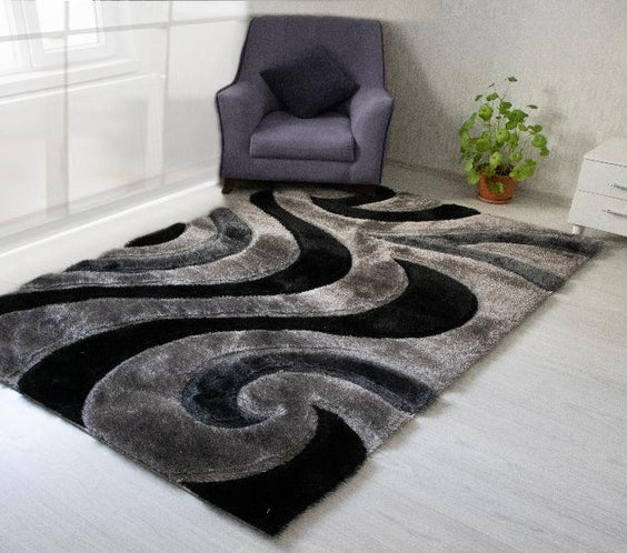 3D Shaggy GRAY-BLACK Area Rug - 3D444