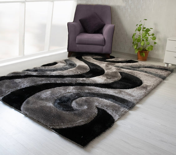 3D Shaggy GRAY-BLACK Area Rug - 3D444
