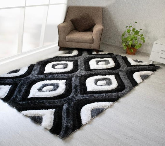 3D Shaggy GRAY-BLACK Area Rug - 3D151