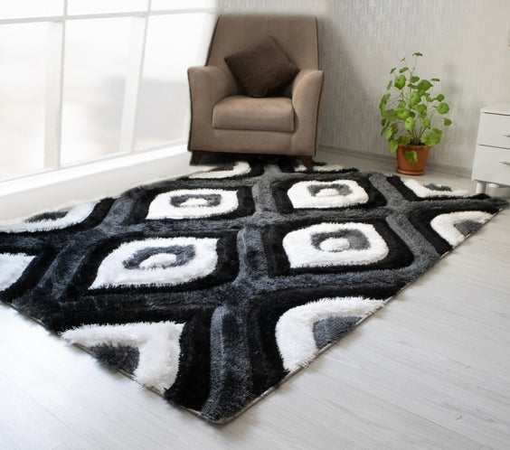 3D Shaggy GRAY-BLACK Area Rug - 3D151