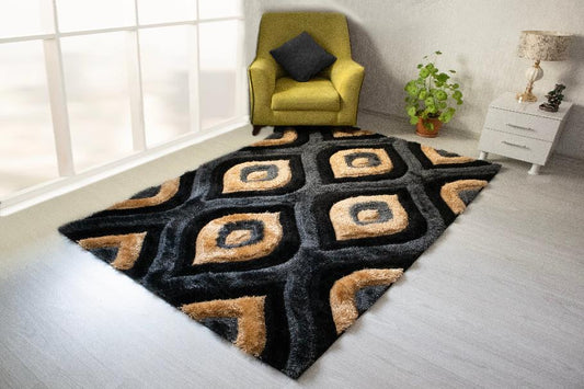 3D Shaggy GOLD-BLACK Area Rug - 3D151