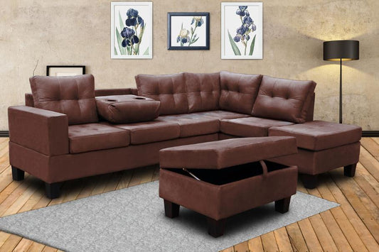 S878 Allen Parkway (Brown Microfiber) sectional and ottoman