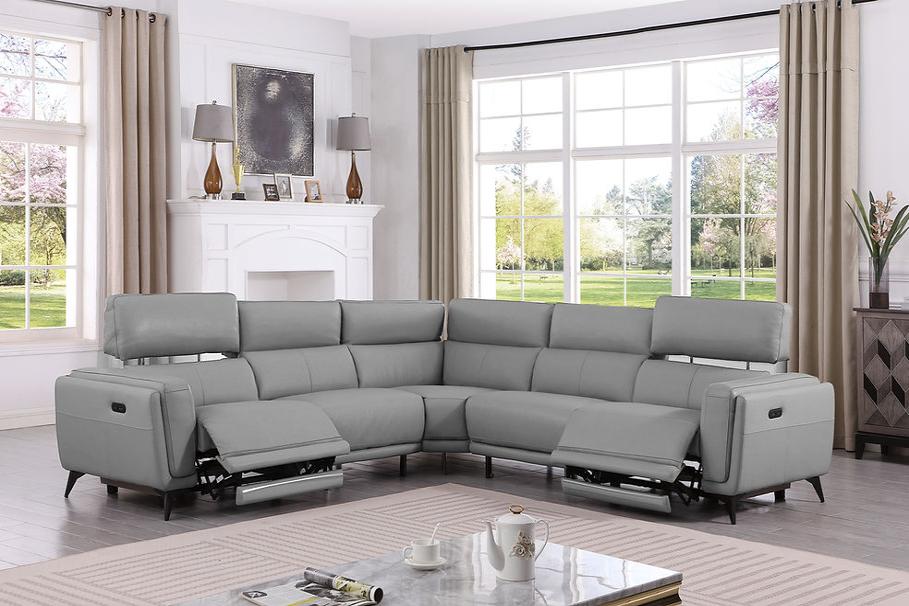 MI-2311 Lorenzo (LT. Grey) italian leather 5pcs sectional