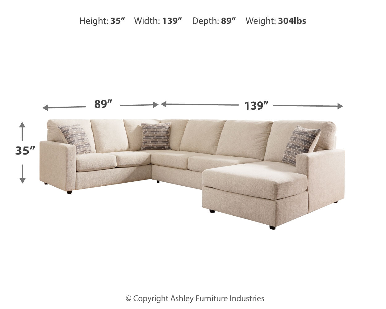 Edenfield 3-Piece Sectional with Ottoman in Linen