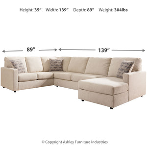 Edenfield 3-Piece Sectional with Ottoman in Linen