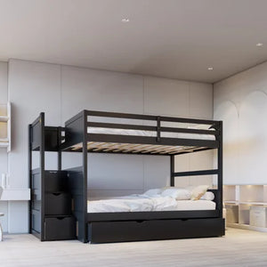Upgrade shared rooms with the BB52 full bunk bed, trundle, and staircase storage. Stylish, sturdy, and space-saving—shop now at Moda Home Furniture!