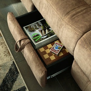 Huddle-Up Nutmeg Reclining Sofa with Drop Down Table