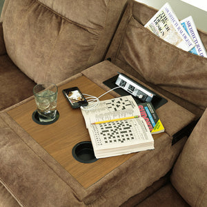 Huddle-Up Nutmeg Reclining Sofa with Drop Down Table