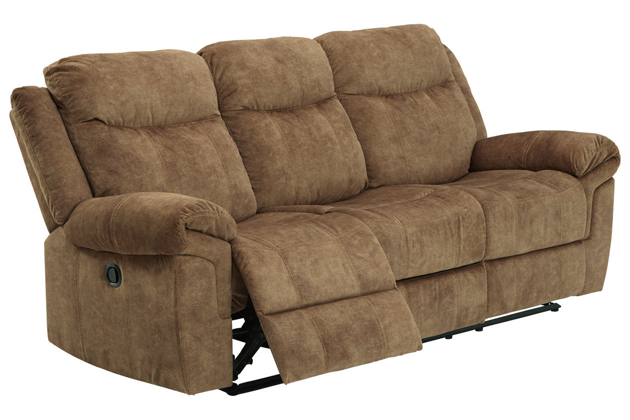 Huddle-Up Nutmeg Reclining Sofa with Drop Down Table