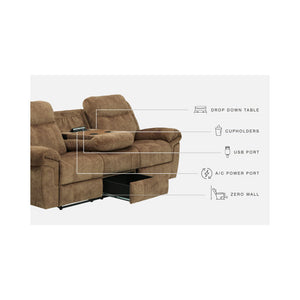 Huddle-Up Nutmeg Reclining Sofa with Drop Down Table