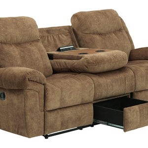 Huddle-Up Nutmeg Reclining Sofa with Drop Down Table