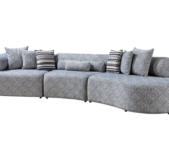 Lena Blue Boucle 3-Piece Curved Sectional
