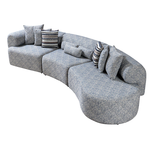 Lena Blue Boucle 3-Piece Curved Sectional
