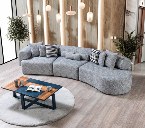 Lena Blue Boucle 3-Piece Curved Sectional