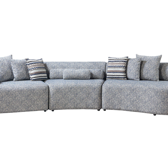 Lena Blue Boucle 3-Piece Curved Sectional