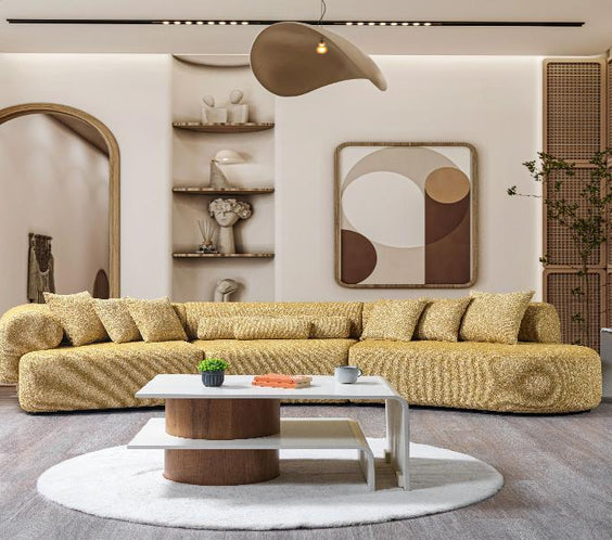 Lena Mustard Boucle 3-Piece Curved Sectional