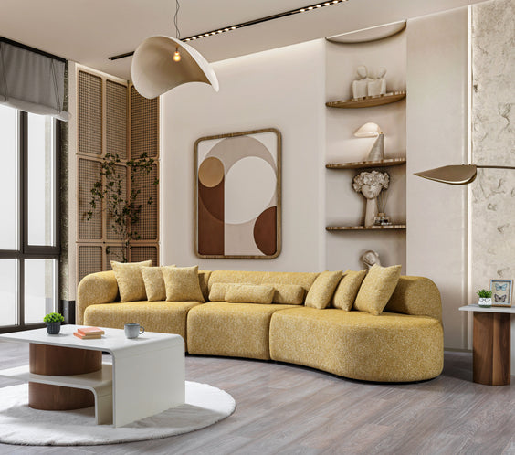 Lena Mustard Boucle 3-Piece Curved Sectional