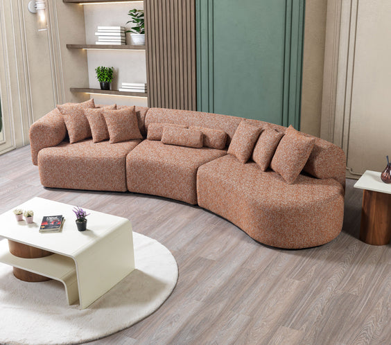Lena Orange Boucle 3-Piece Curved Sectional