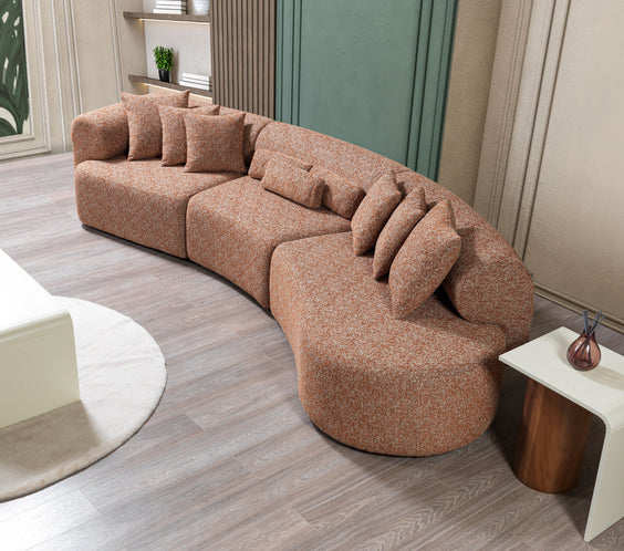 Lena Orange Boucle 3-Piece Curved Sectional