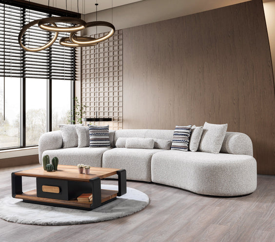 Lena Stone Boucle 3-Piece Curved Sectional