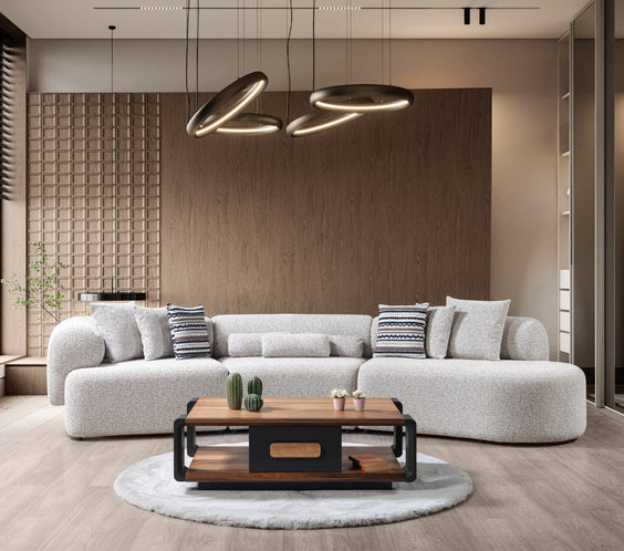 Lena Stone Boucle 3-Piece Curved Sectional
