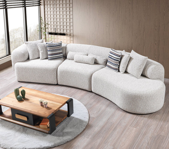 Lena Stone Boucle 3-Piece Curved Sectional