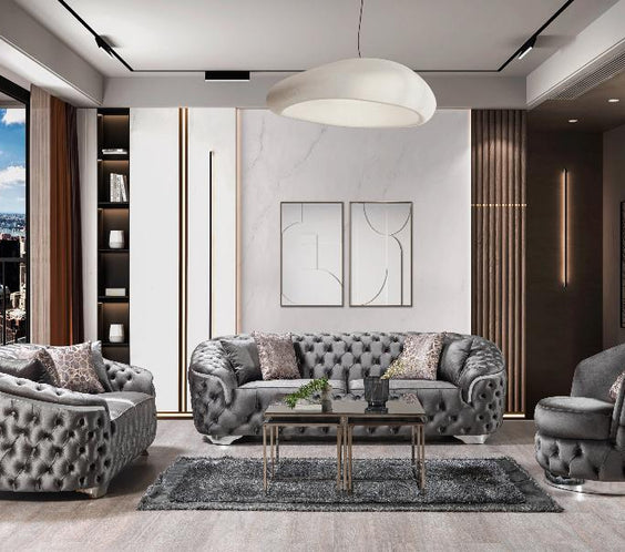 Lupino Gray Velvet Sofa & Loveseat