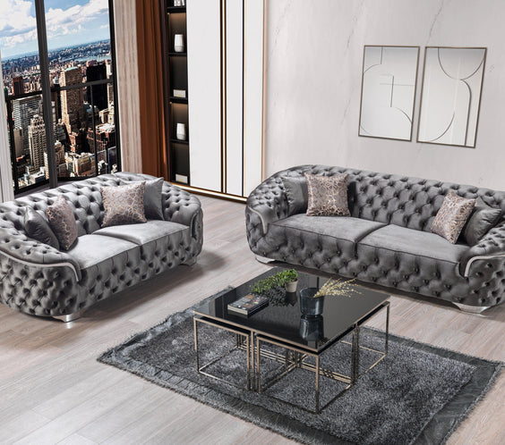Lupino Gray Velvet Sofa & Loveseat
