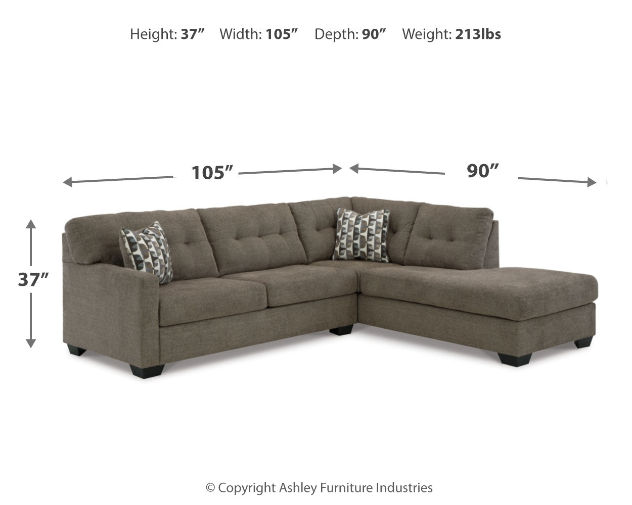 Mahoney 2-Piece Sectional with Ottoman in Chocolate