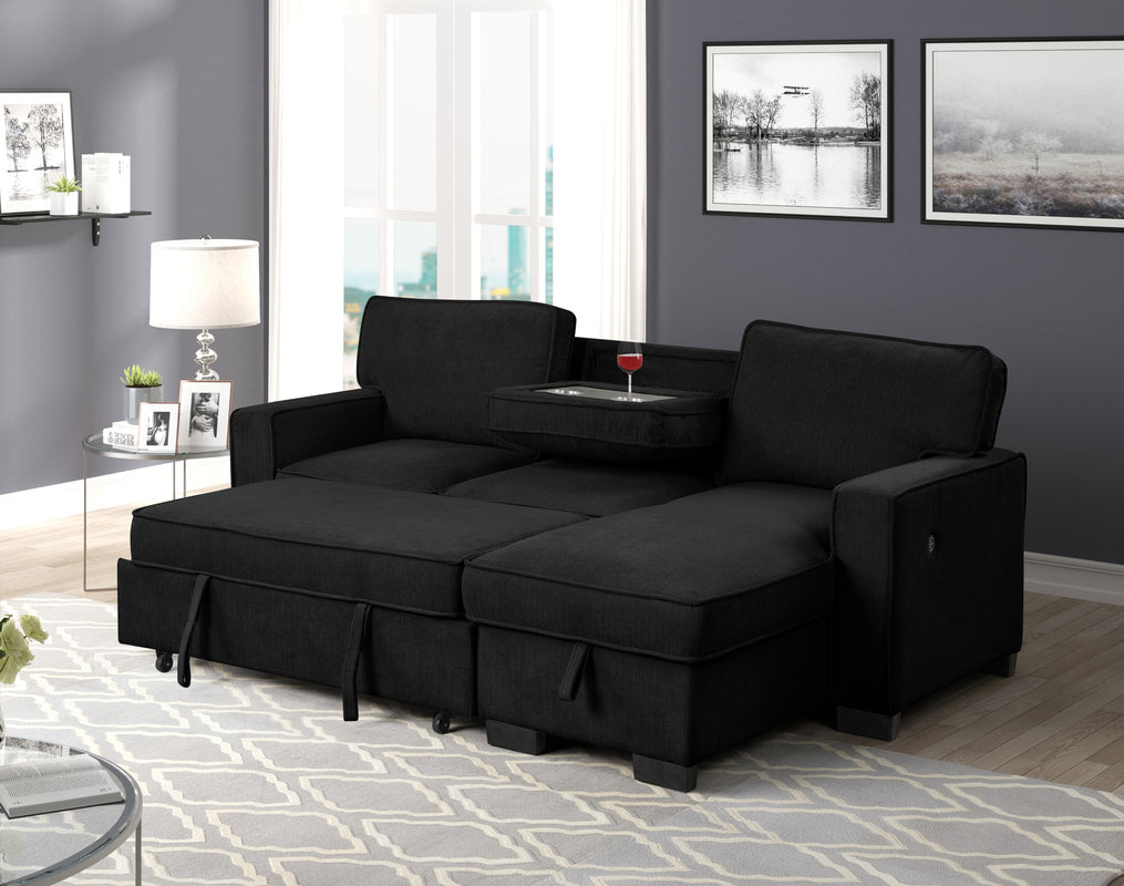 MARCOS Black Sectional With Pull-Out Bed