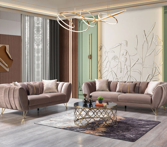 Merida Coffee Velvet Sofa & Loveseat