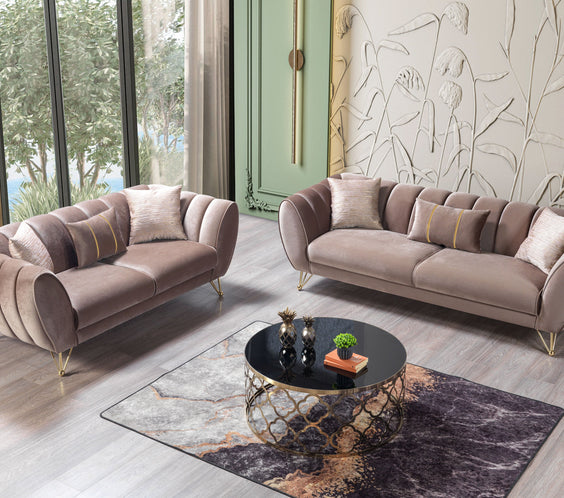 Merida Coffee Velvet Sofa & Loveseat
