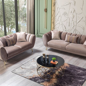 Merida Coffee Velvet Sofa & Loveseat