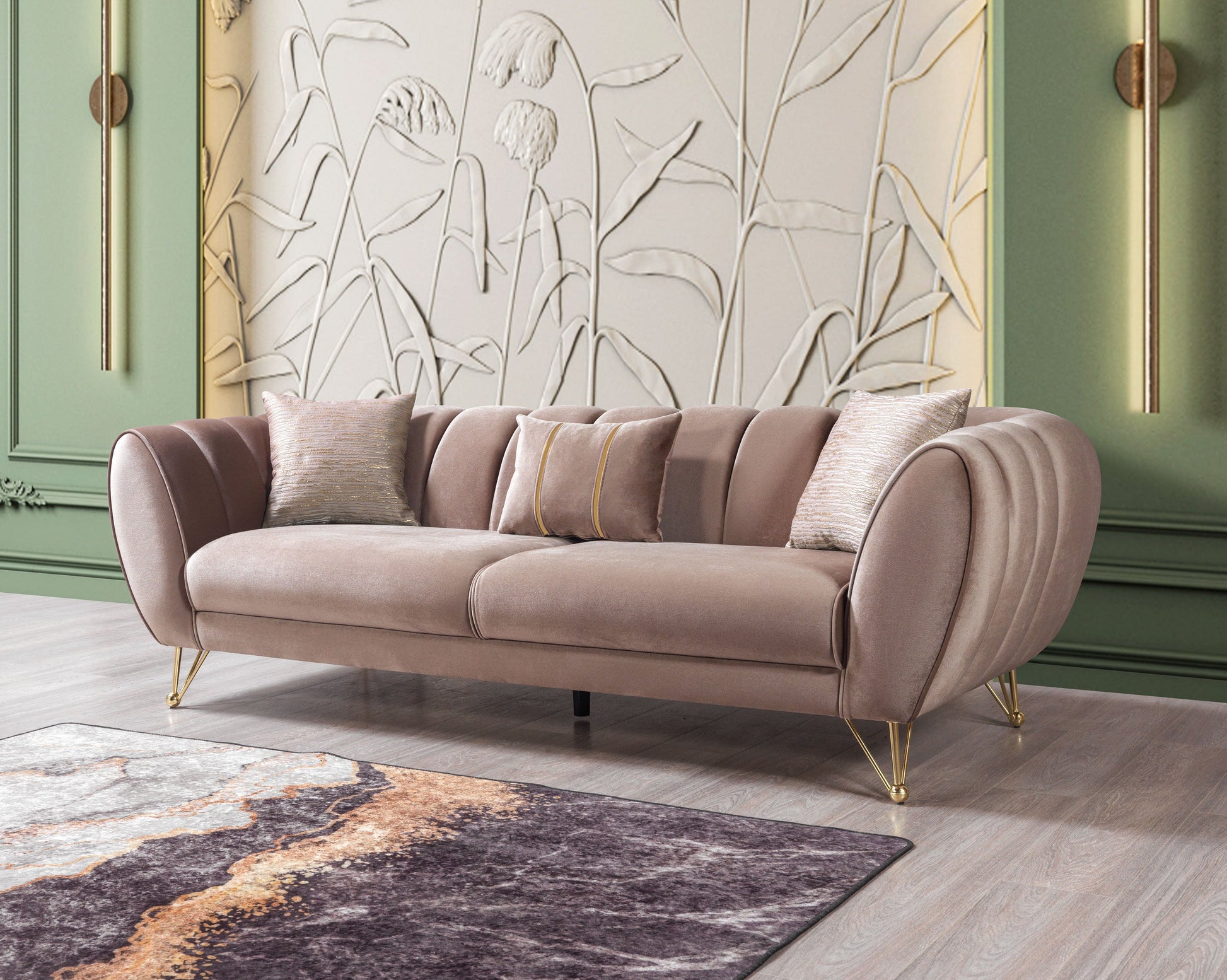 Merida Coffee Velvet Sofa & Loveseat