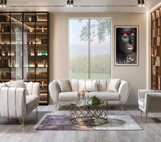 Merida Ivory Velvet Sofa & Loveseat
