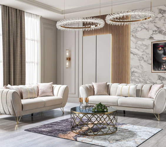 Merida Ivory Velvet Sofa & Loveseat