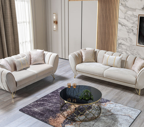 Merida Ivory Velvet Sofa & Loveseat