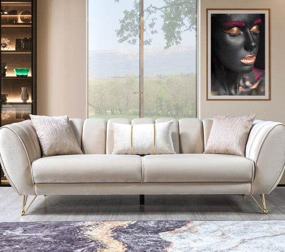 Merida Ivory Velvet Sofa & Loveseat