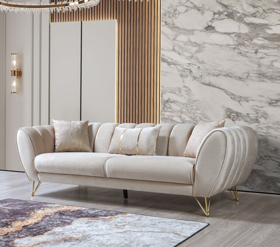 Merida Ivory Velvet Sofa & Loveseat