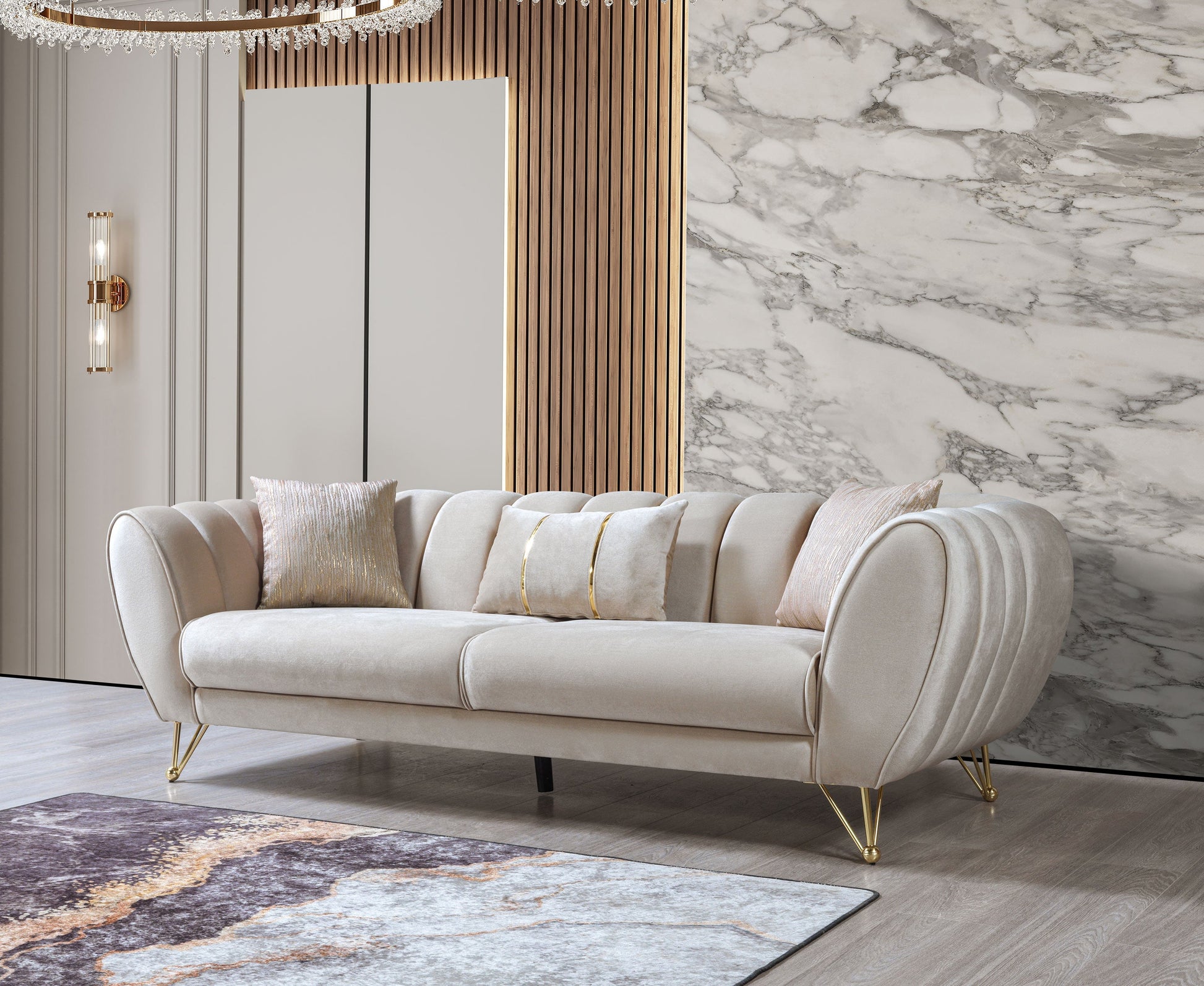 Merida Ivory Velvet Sofa & Loveseat