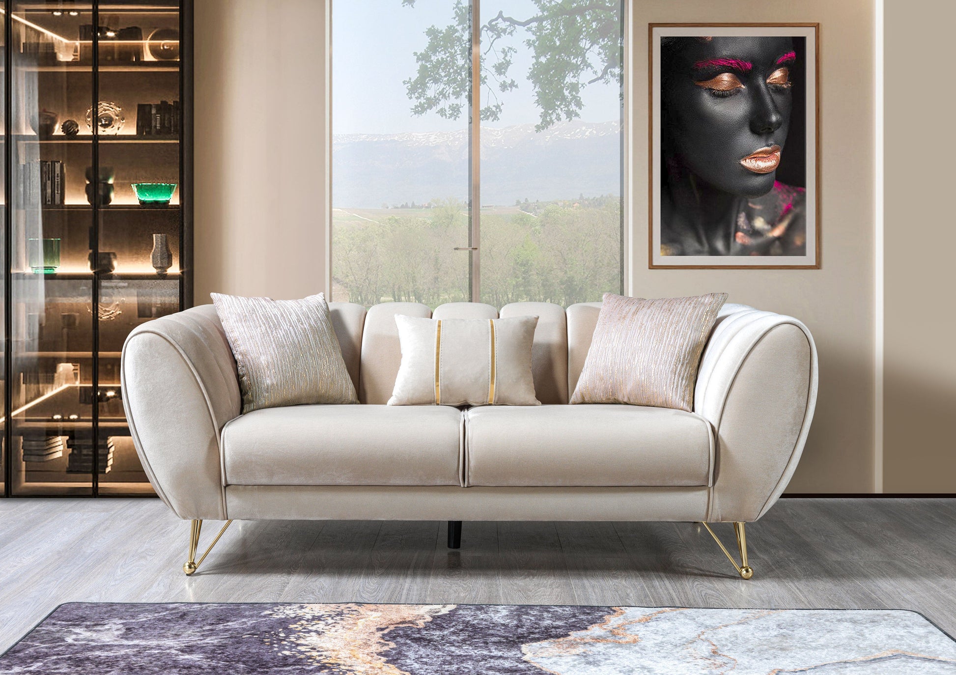 Merida Ivory Velvet Sofa & Loveseat