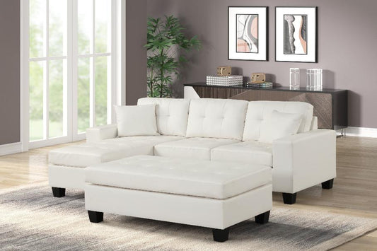 Naomi White PU Reversible Sectional with Ottoman