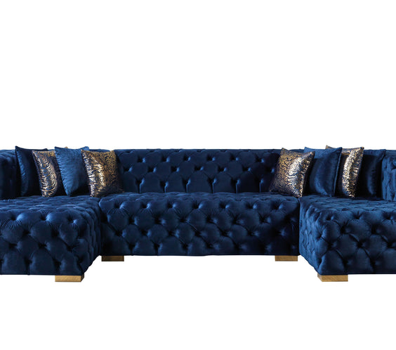 Neva Blue Velvet Double Chaise Sectional