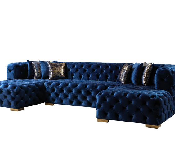 Neva Blue Velvet Double Chaise Sectional