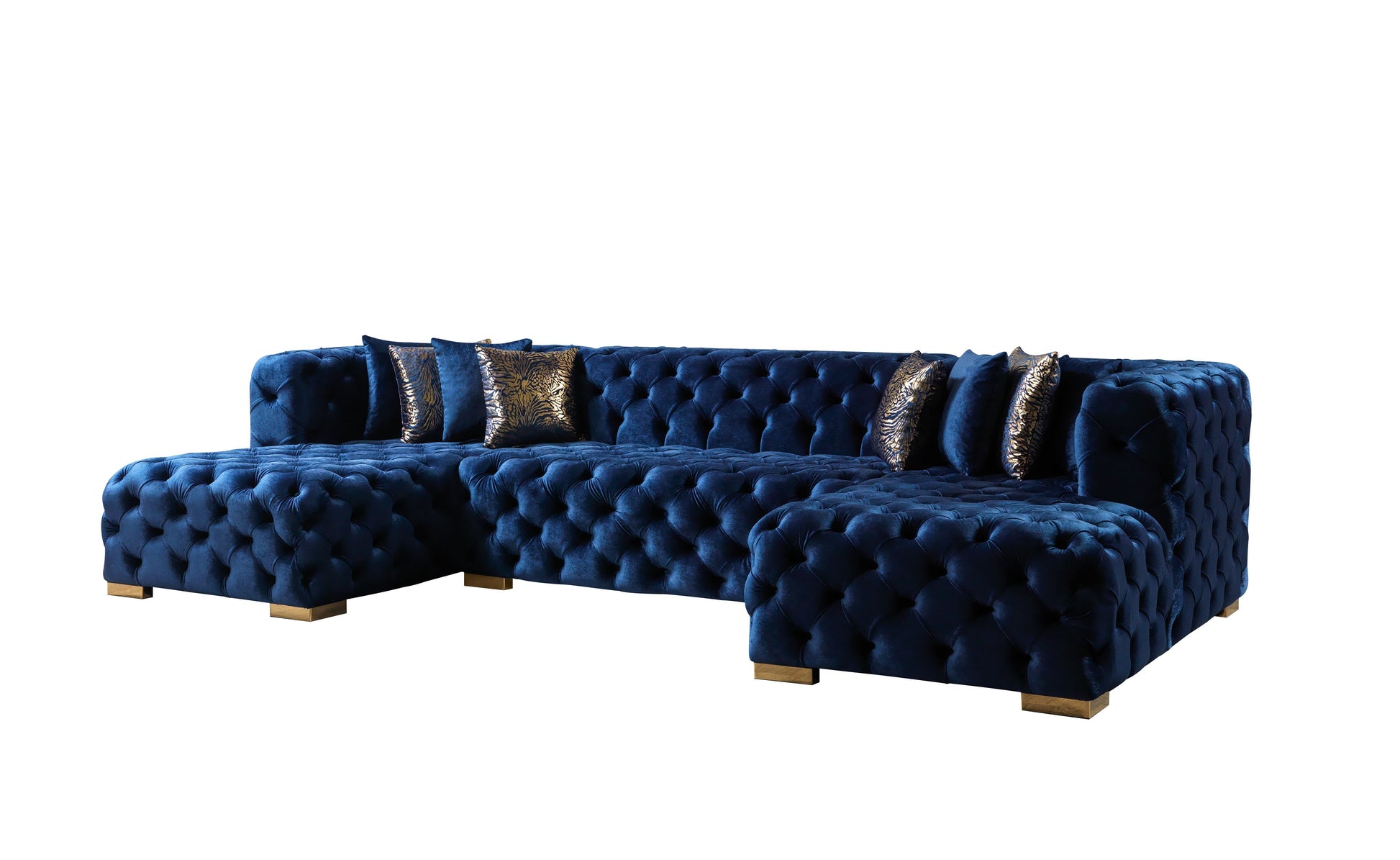 Neva Blue Velvet Double Chaise Sectional