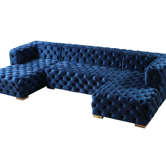 Neva Blue Velvet Double Chaise Sectional