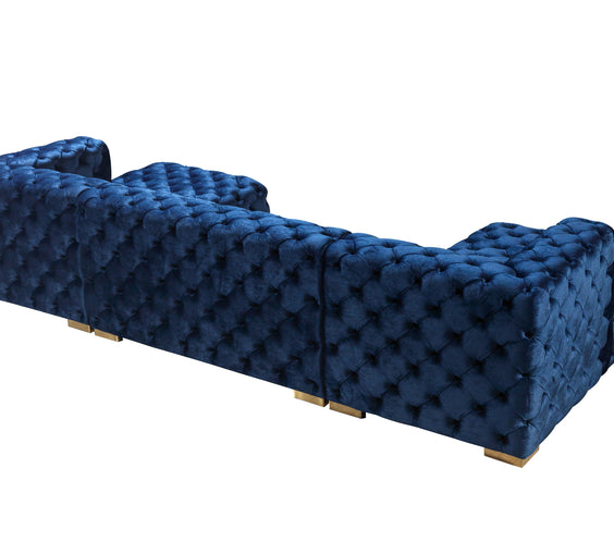 Neva Blue Velvet Double Chaise Sectional