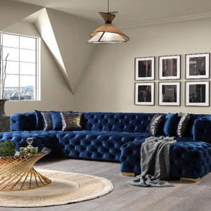 Neva Blue Velvet Double Chaise Sectional