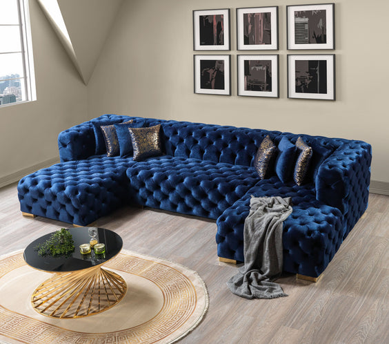 Neva Blue Velvet Double Chaise Sectional