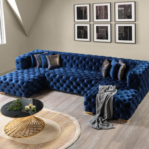 Neva Blue Velvet Double Chaise Sectional